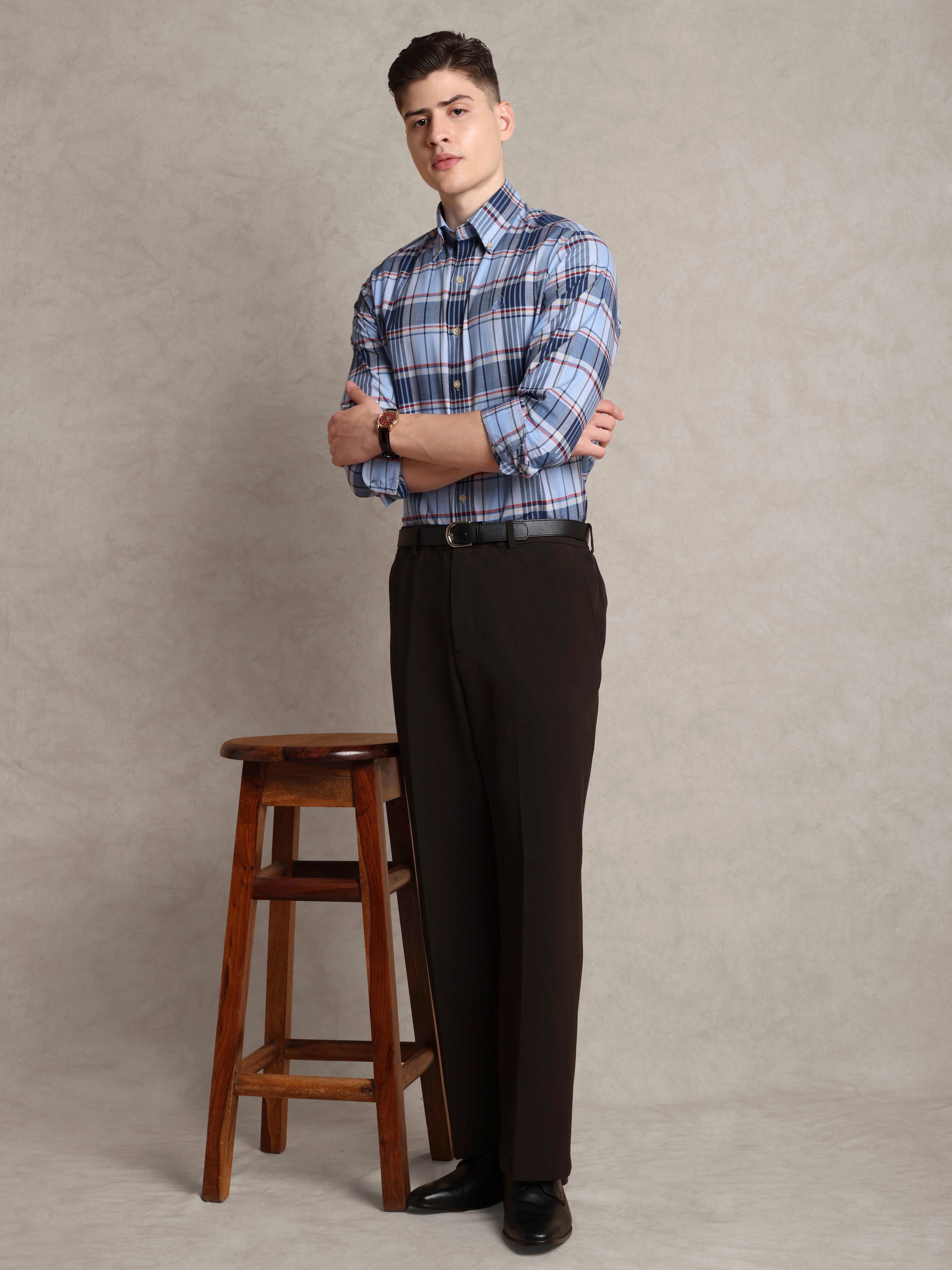 The Rawal: Slim Fit Plaid Blue Oxford Shirt