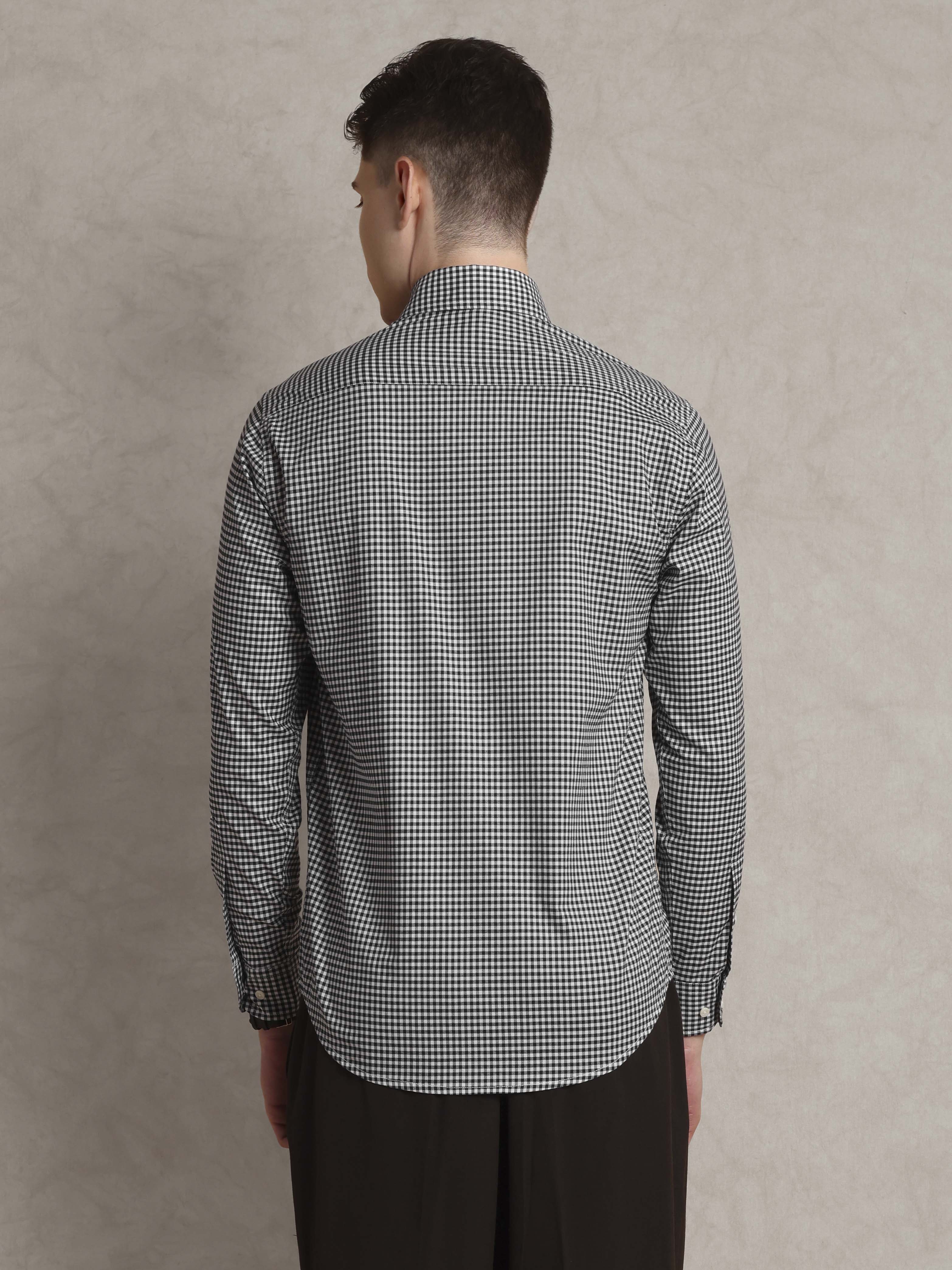 The Udai: Slim Fit Checkered Black Single Pocket Oxford Shirt