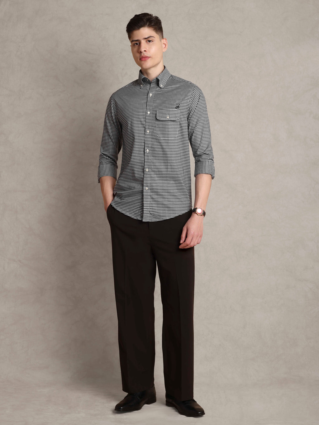 The Udai: Slim Fit Checkered Black Single Pocket Oxford Shirt