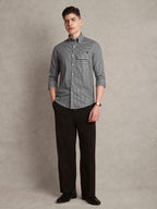The Udai: Slim Fit Checkered Black Single Pocket Oxford Shirt