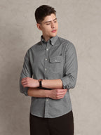 The Udai: Slim Fit Checkered Black Single Pocket Oxford Shirt