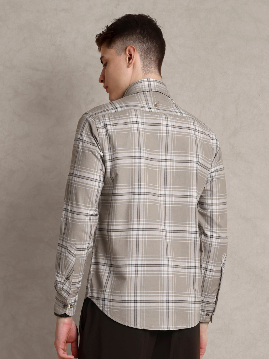 The Karikala: Slim Fit Checkered Taupe Poplin Shirt