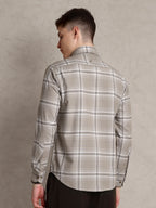 The Karikala: Slim Fit Checkered Taupe Poplin Shirt