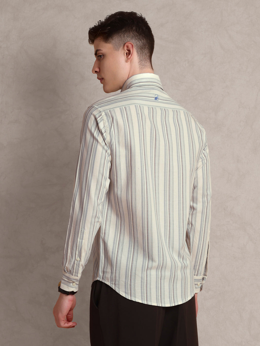 The Karikala: Slim Fit Striped Grey Poplin Shirt