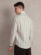 The Karikala: Slim Fit Striped Grey Poplin Shirt