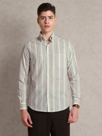 The Karikala: Slim Fit Striped Grey Poplin Shirt