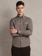 The Udai: Slim Fit Checkered Caramel Egyptian Cotton Shirt