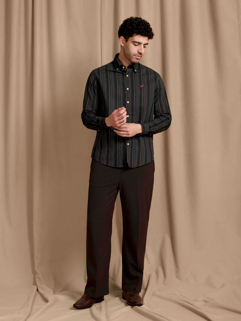 The Rawal: Slim Fit Black Multi-Striped Oxford Shirt