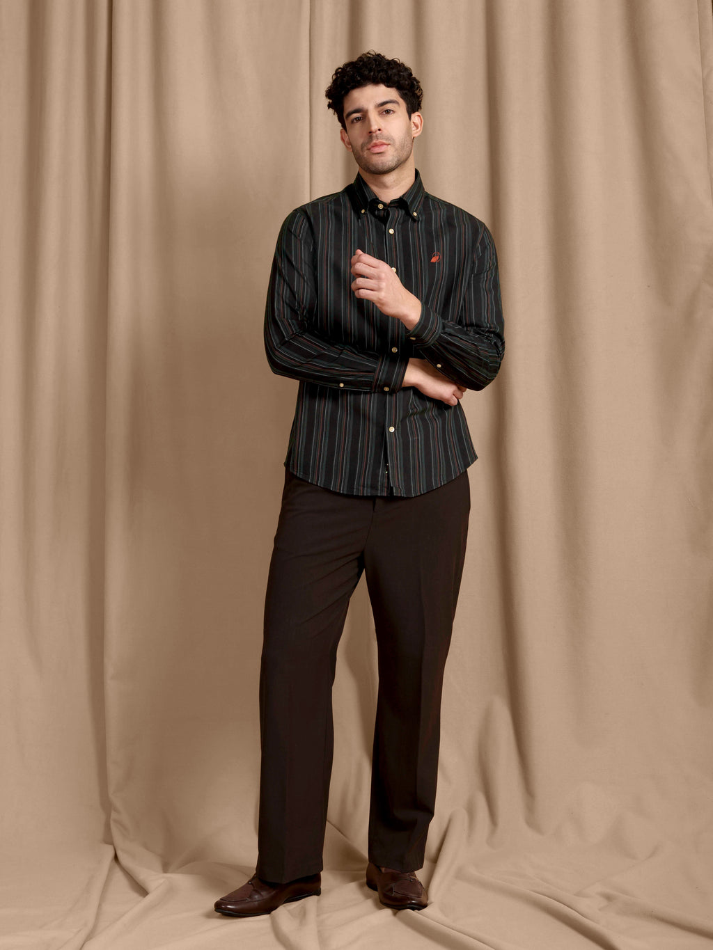 The Rawal: Slim Fit Black Multi-Striped Oxford Shirt