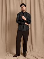 The Rawal: Slim Fit Black Multi-Striped Oxford Shirt
