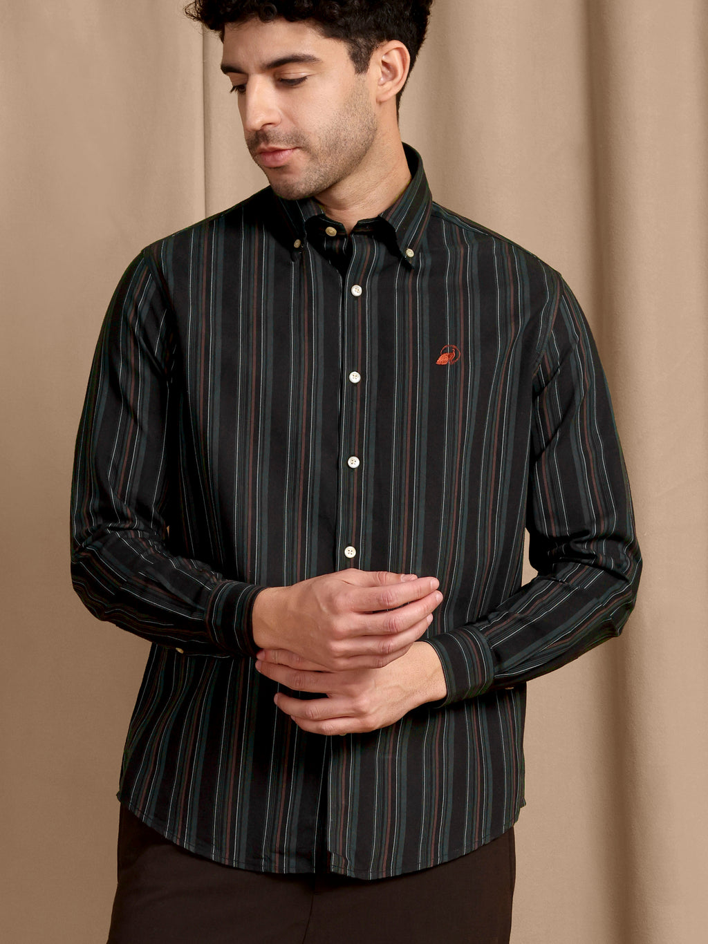 The Rawal: Slim Fit Black Multi-Striped Oxford Shirt