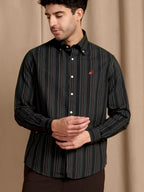 The Rawal: Slim Fit Black Multi-Striped Oxford Shirt