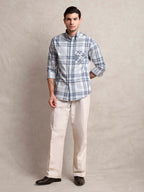 The Udai: Slim Fit Checkered Blue-Grey Single Pocket Oxford Shirt