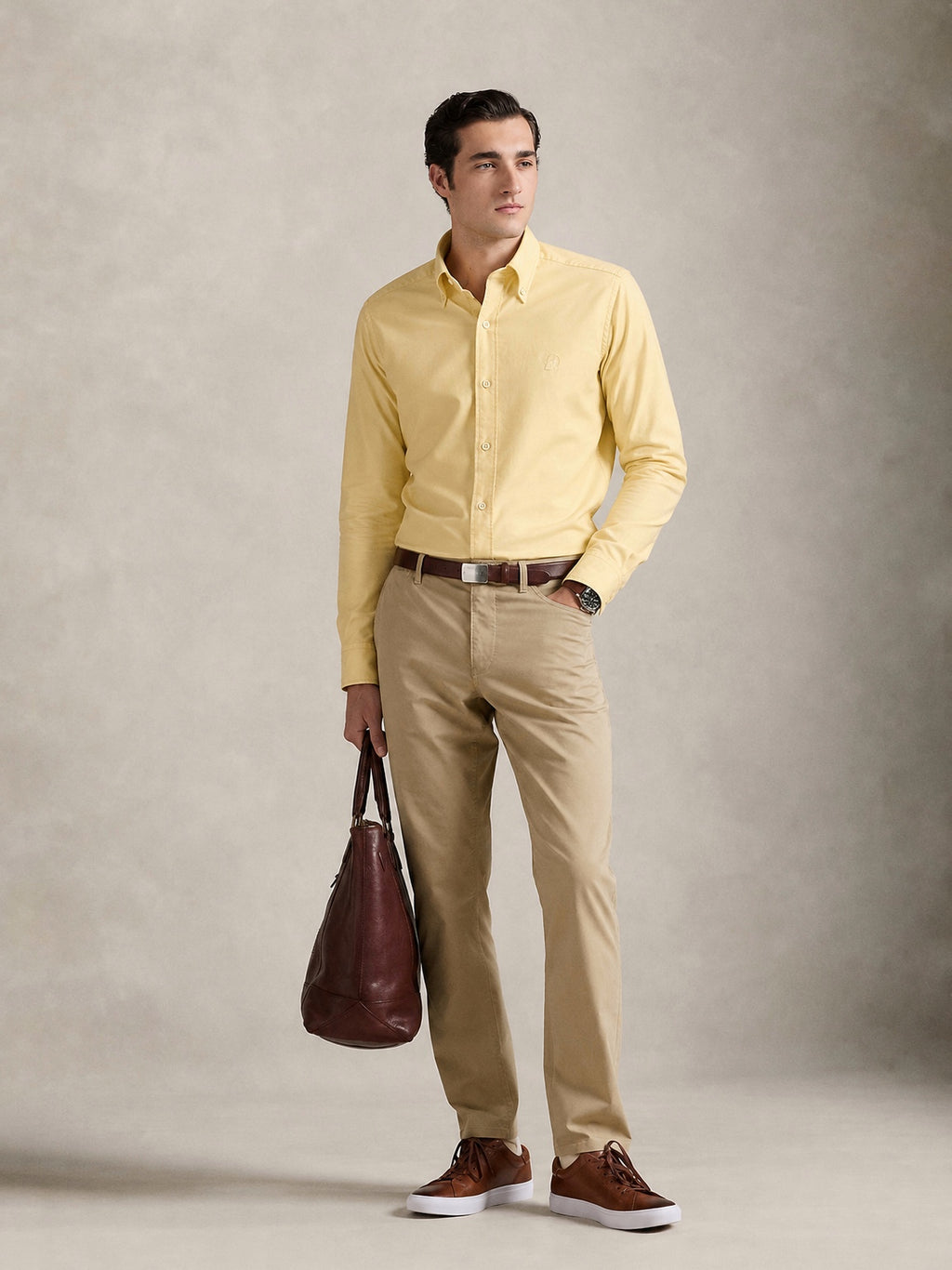 The Rawal: Slim Fit Solid Yellow Oxford Shirt