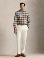 The Udai: Slim Fit Checkered Blue-Gold Oxford Shirt