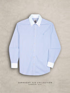The Rawal: Slim Fit Egyptian Giza Cotton Striped Powder Blue Shirt