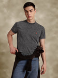 Faded Black Regular Fit Cotton Tshirt With Embroidery