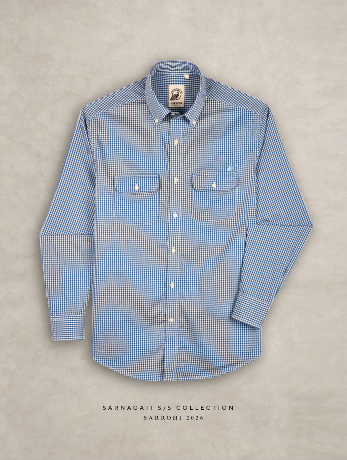 The Karikala: Slim Fit Supima Cotton Checkered Blue Shirt