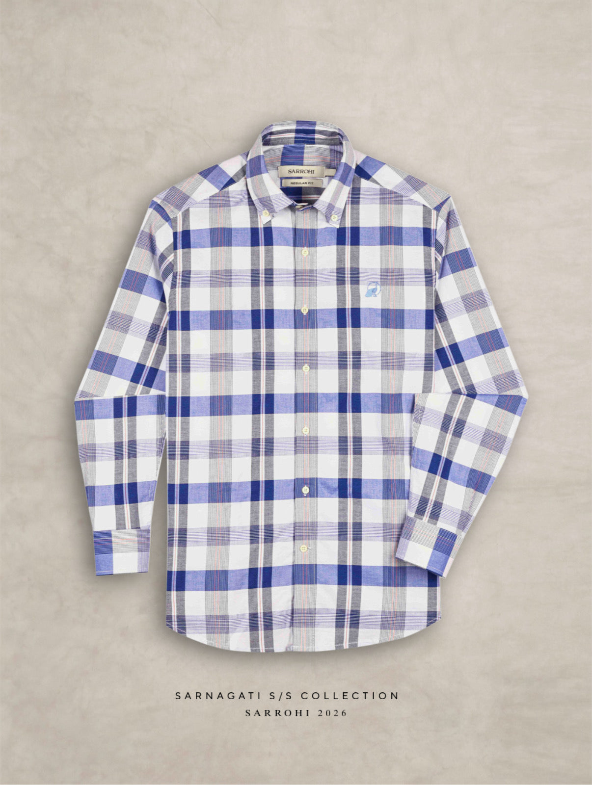 The Rawal: Slim Fit Checkered Blue Oxford Shirt