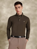 Full Sleeve Brown Polo with Embroidery