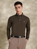 Full Sleeve Brown Polo with Embroidery