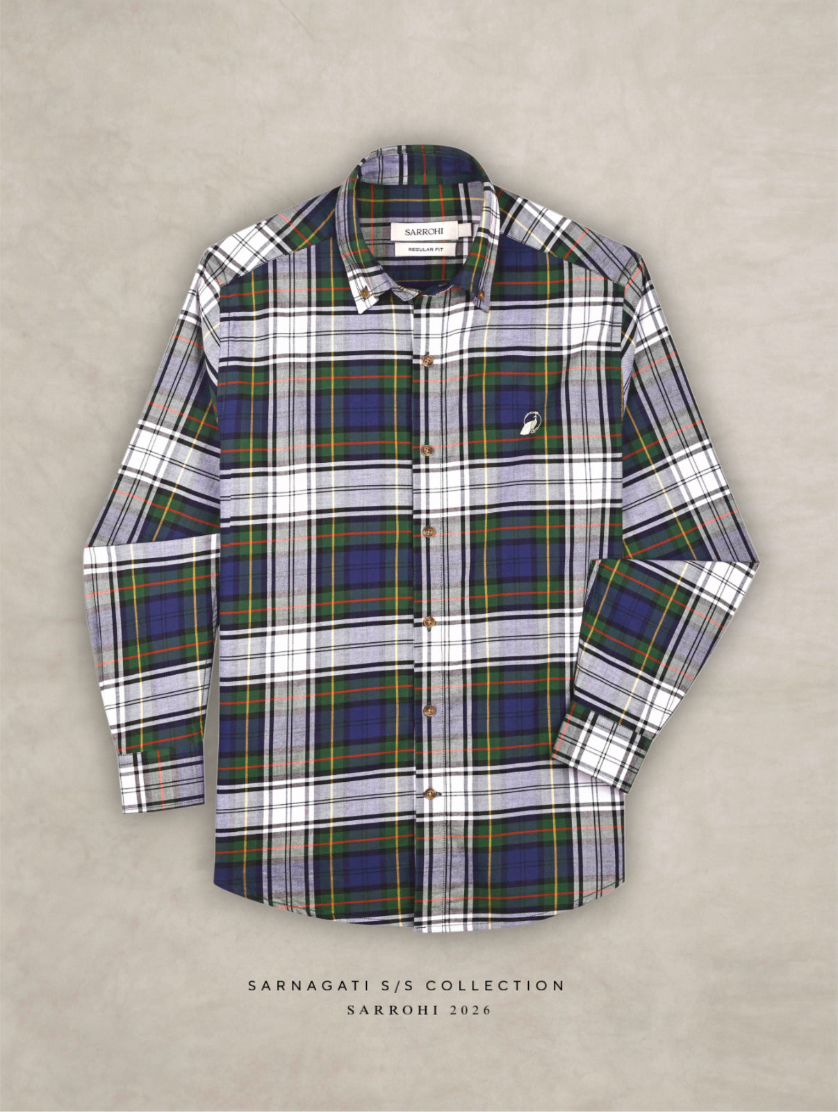 The Rawal: Slim Fit Olive-Navy Plaid Oxford Shirt