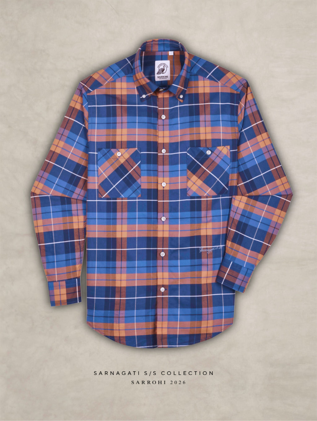 The Karikala: Slim Fit Checkered Orange Poplin Shirt