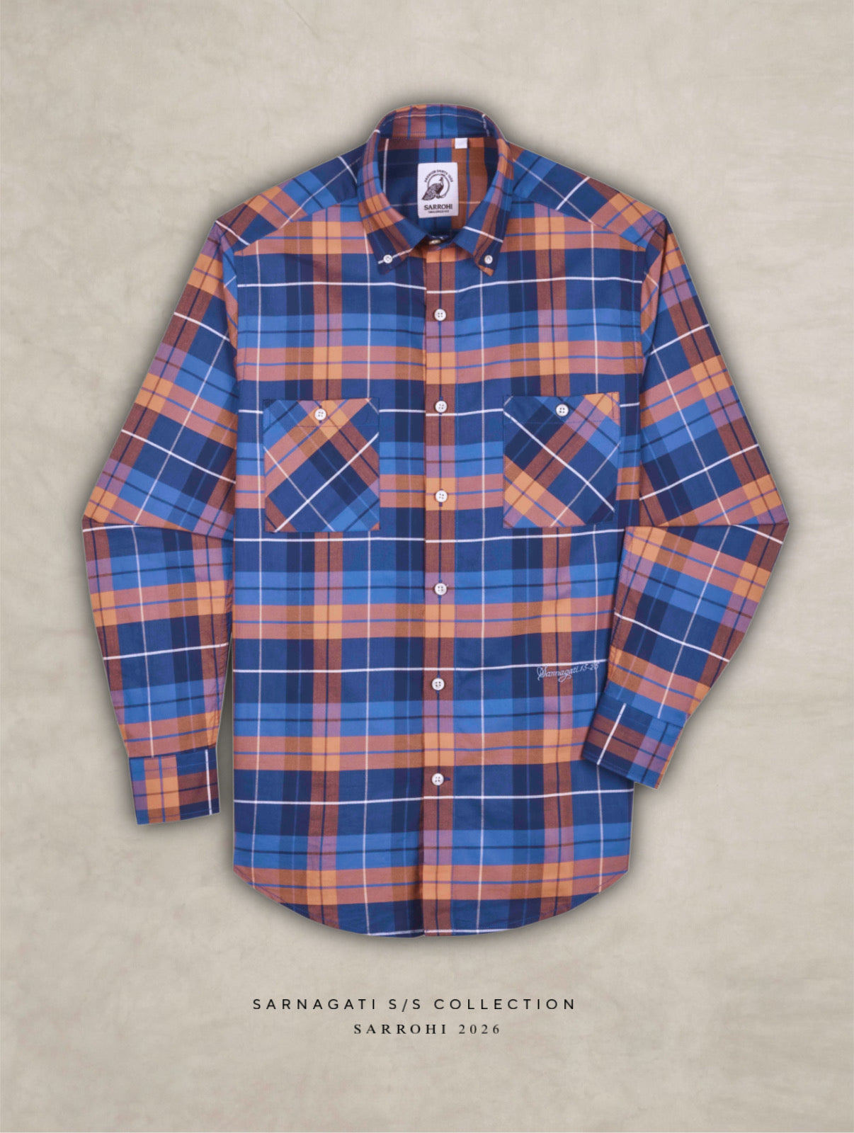 The Karikala: Slim Fit Checkered Orange Poplin Shirt