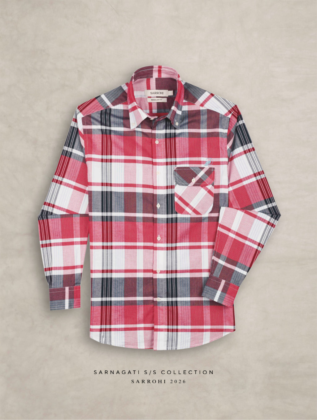 The Udai: Slim Fit Checkered Red Single Pocket Oxford Shirt