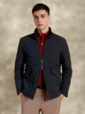 Tagore Jacket- Men's Blue Slim Fit Quilted Jacket with Courduroy Collar