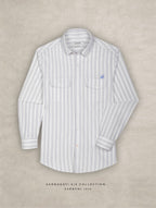 The Karikala: Slim Fit White-Grey Striped Oxford Shirt
