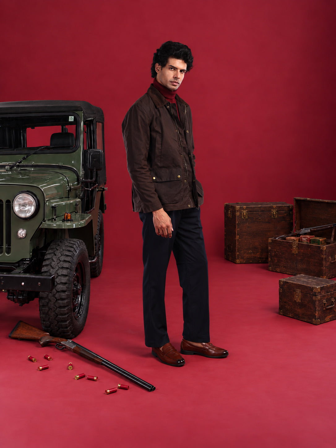 The Gorkha Jacket- Men's Brown Waxed Jacket with Courduroy Collar