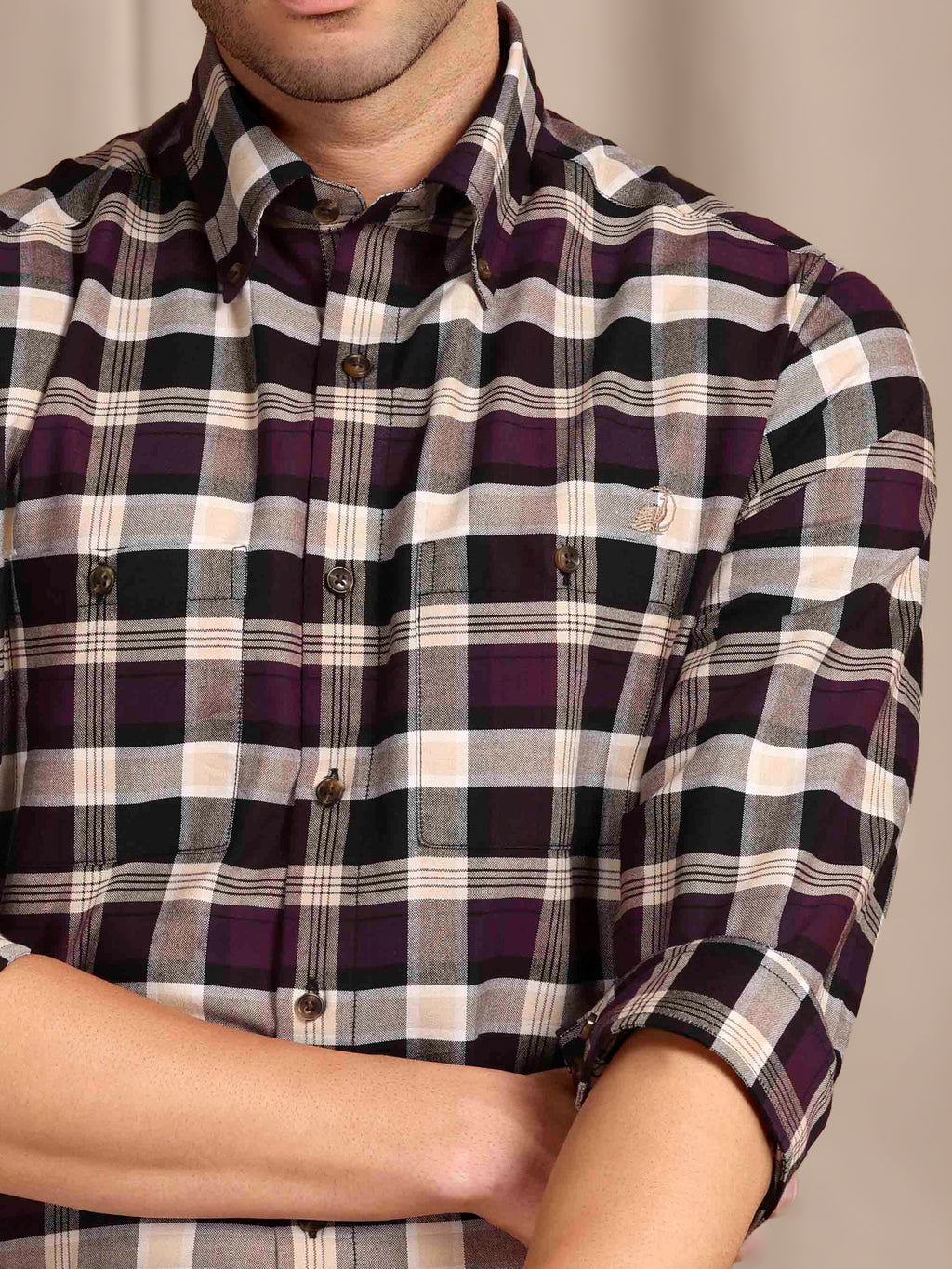 The Rawal: Slim Fit Checkered Maroon Oxford Shirt