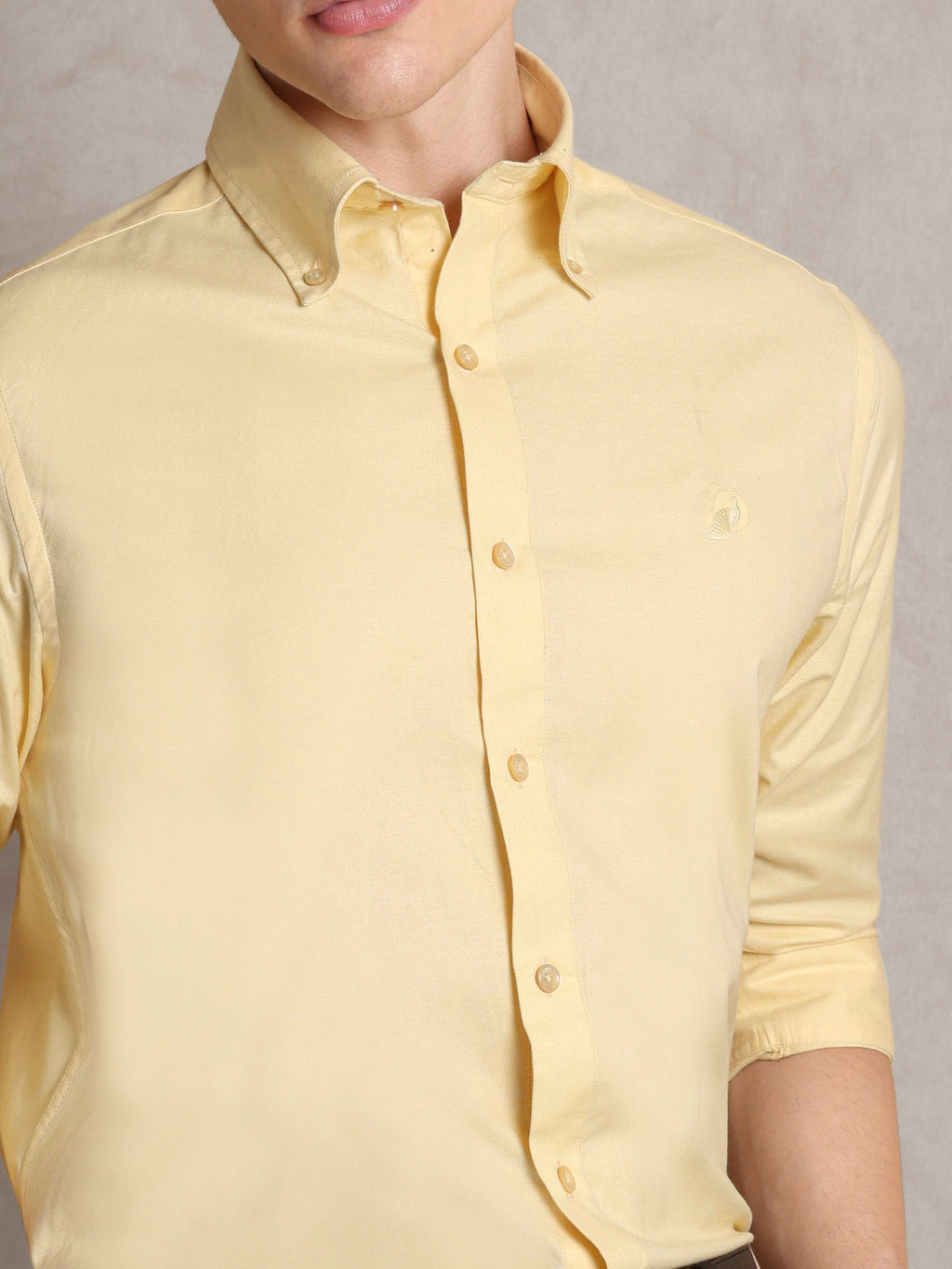 The Rawal: Slim Fit Solid Yellow Oxford Shirt