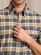 The Udai: Slim Fit Checkered Blue-Gold Oxford Shirt