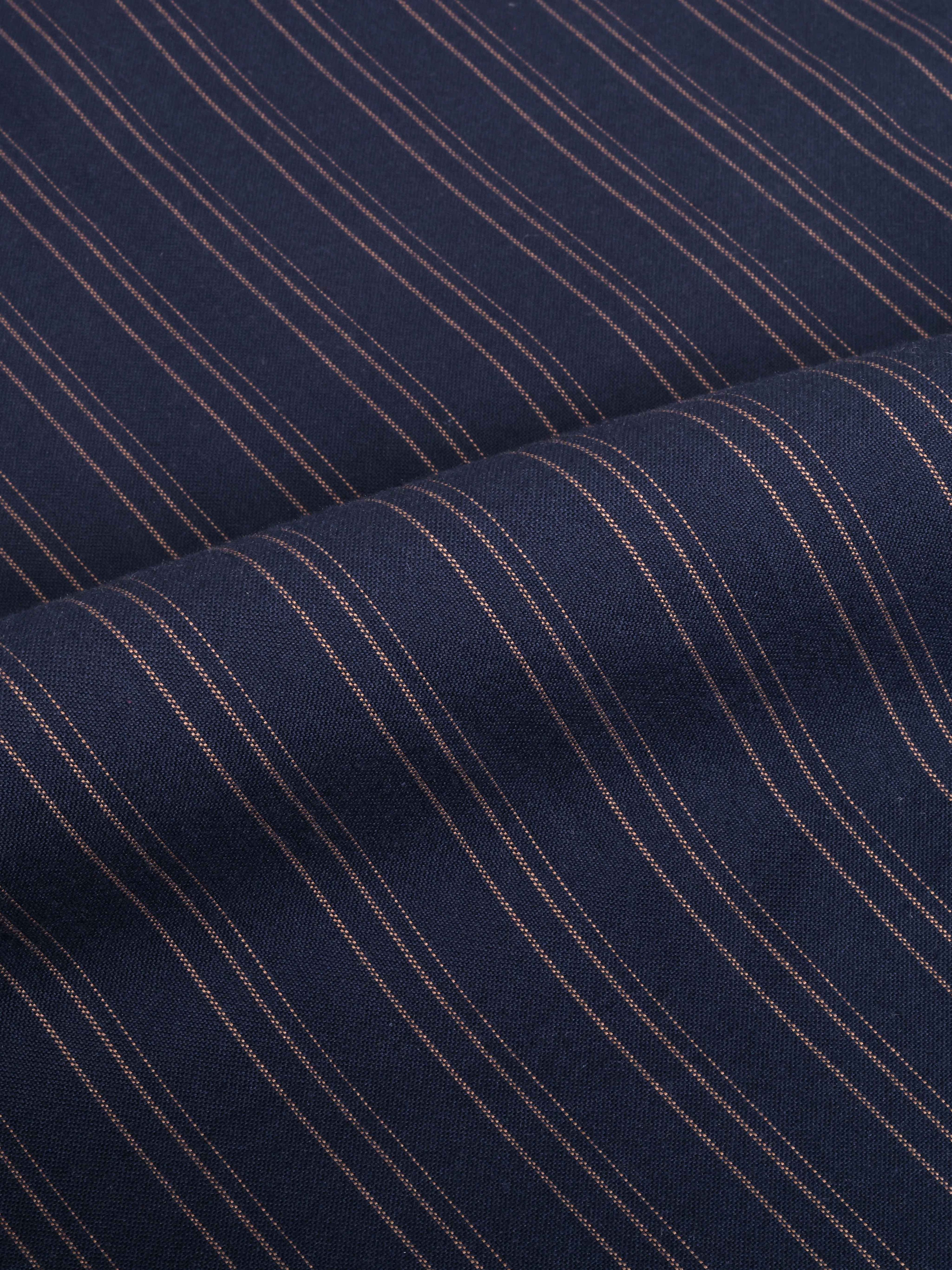 The Udai: Slim Fit Blue-Gold Striped Oxford Shirt
