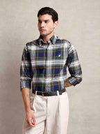 The Rawal: Slim Fit Olive-Navy Plaid Oxford Shirt