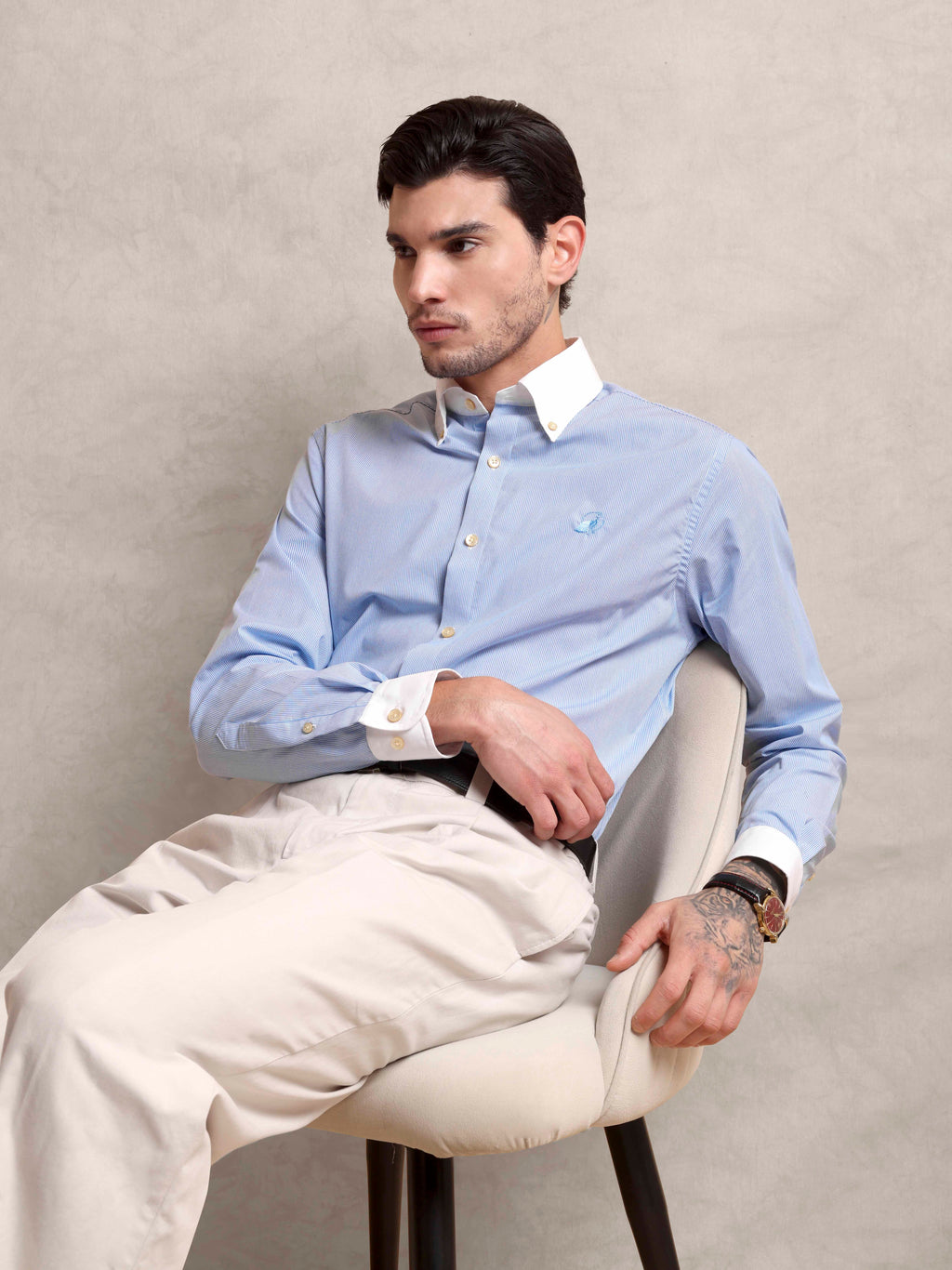 The Rawal: Slim Fit Egyptian Giza Cotton Striped Powder Blue Shirt