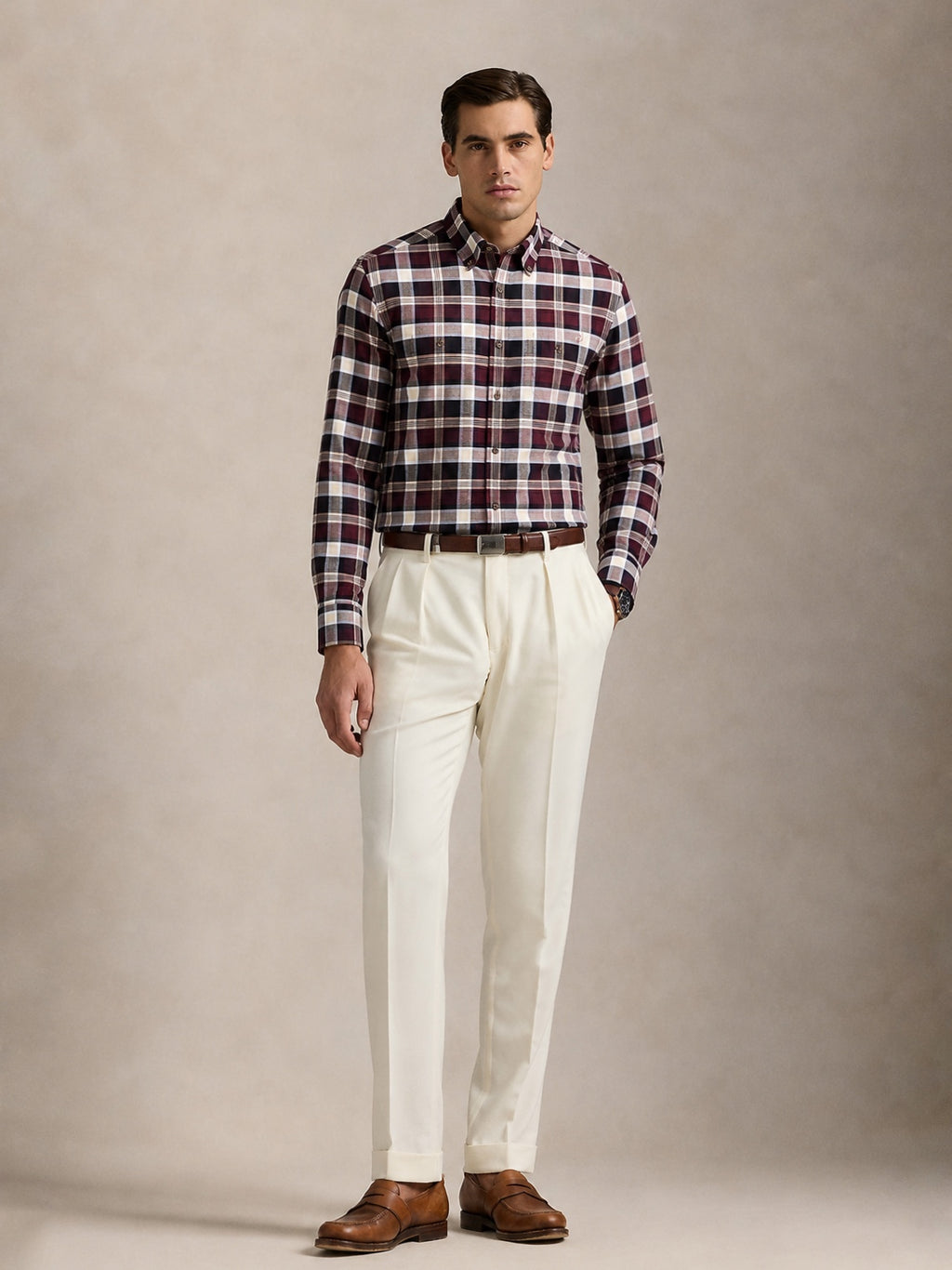 The Rawal: Slim Fit Checkered Maroon Oxford Shirt
