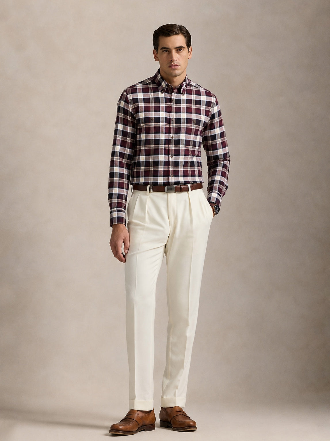The Rawal: Slim Fit Checkered Maroon Oxford Shirt