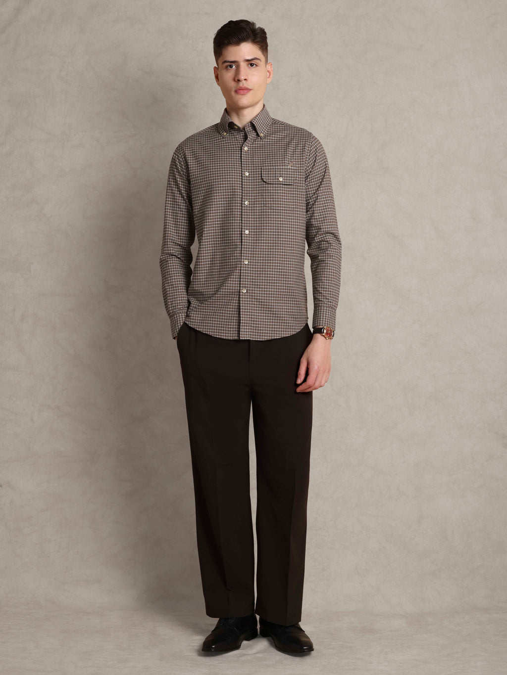 The Udai: Slim Fit Checkered Caramel Egyptian Cotton Shirt