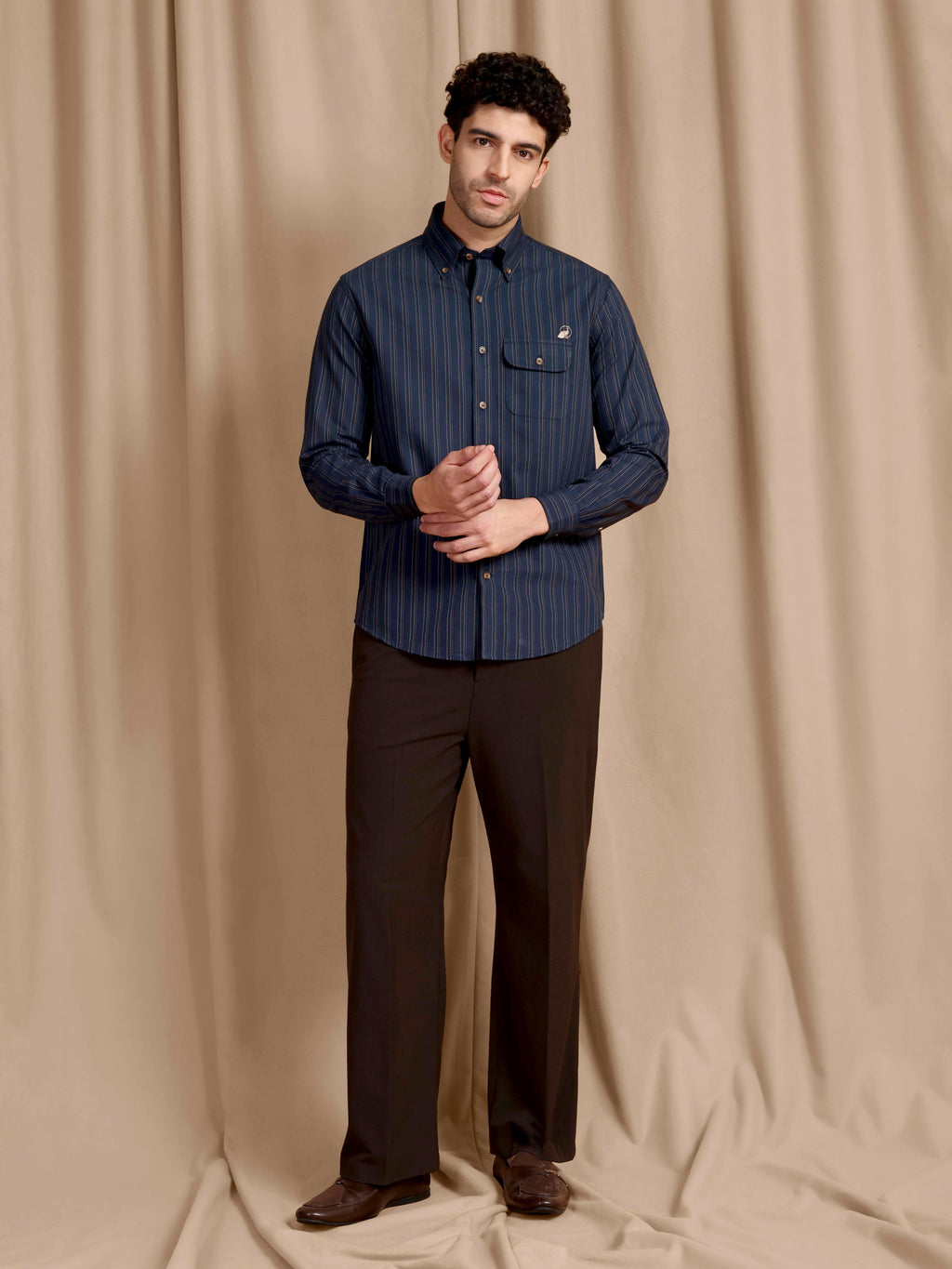 The Udai: Slim Fit Blue-Gold Striped Oxford Shirt