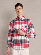 The Udai: Slim Fit Checkered Red Single Pocket Oxford Shirt