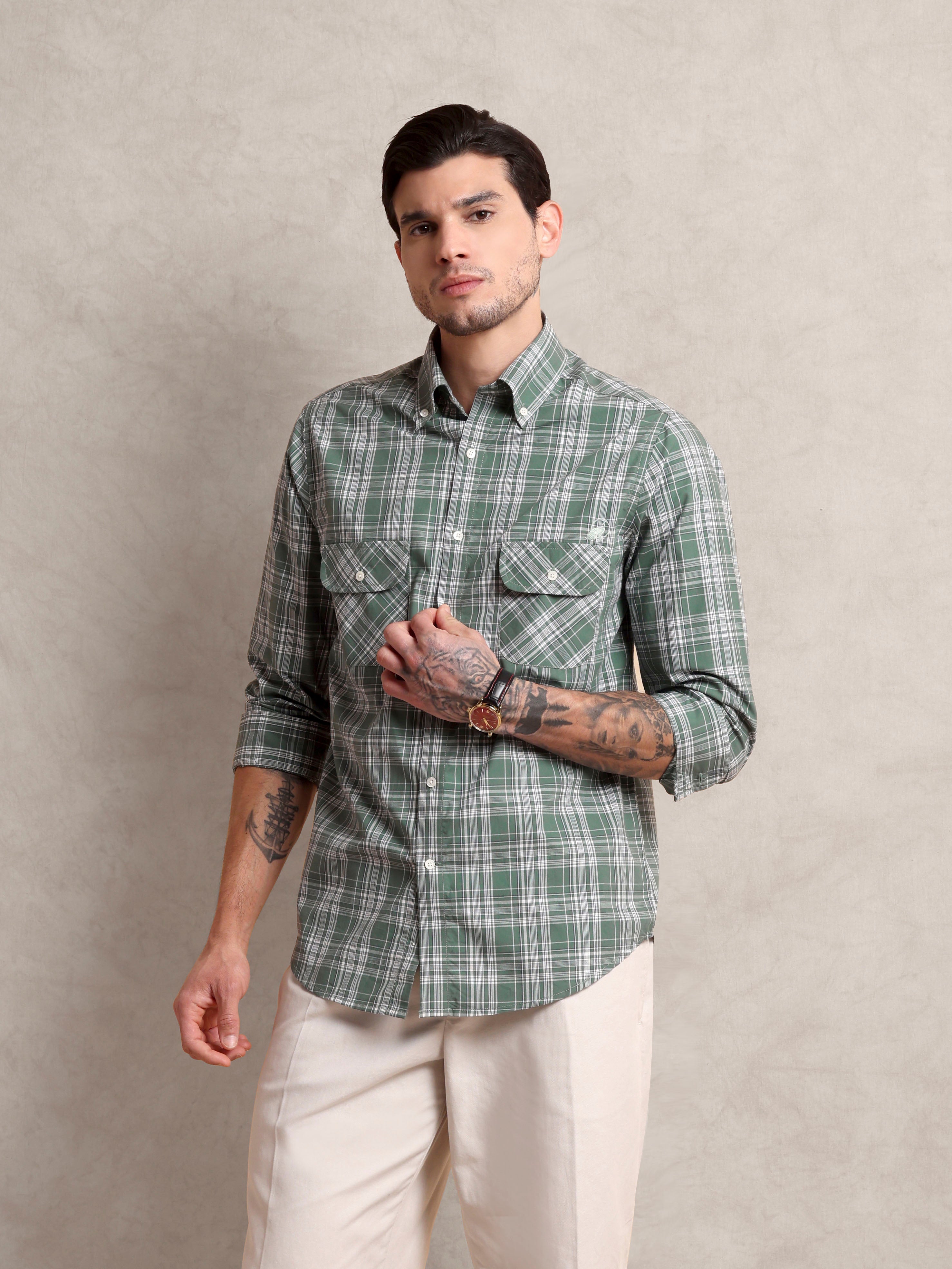 The Karikala: Slim Fit Checkered Pista Poplin Shirt