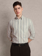 The Karikala: Slim Fit Striped Grey Poplin Shirt