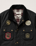 The Gorkha Jacket- Men's Black Patched Waxed Jacket with Courduroy Collar