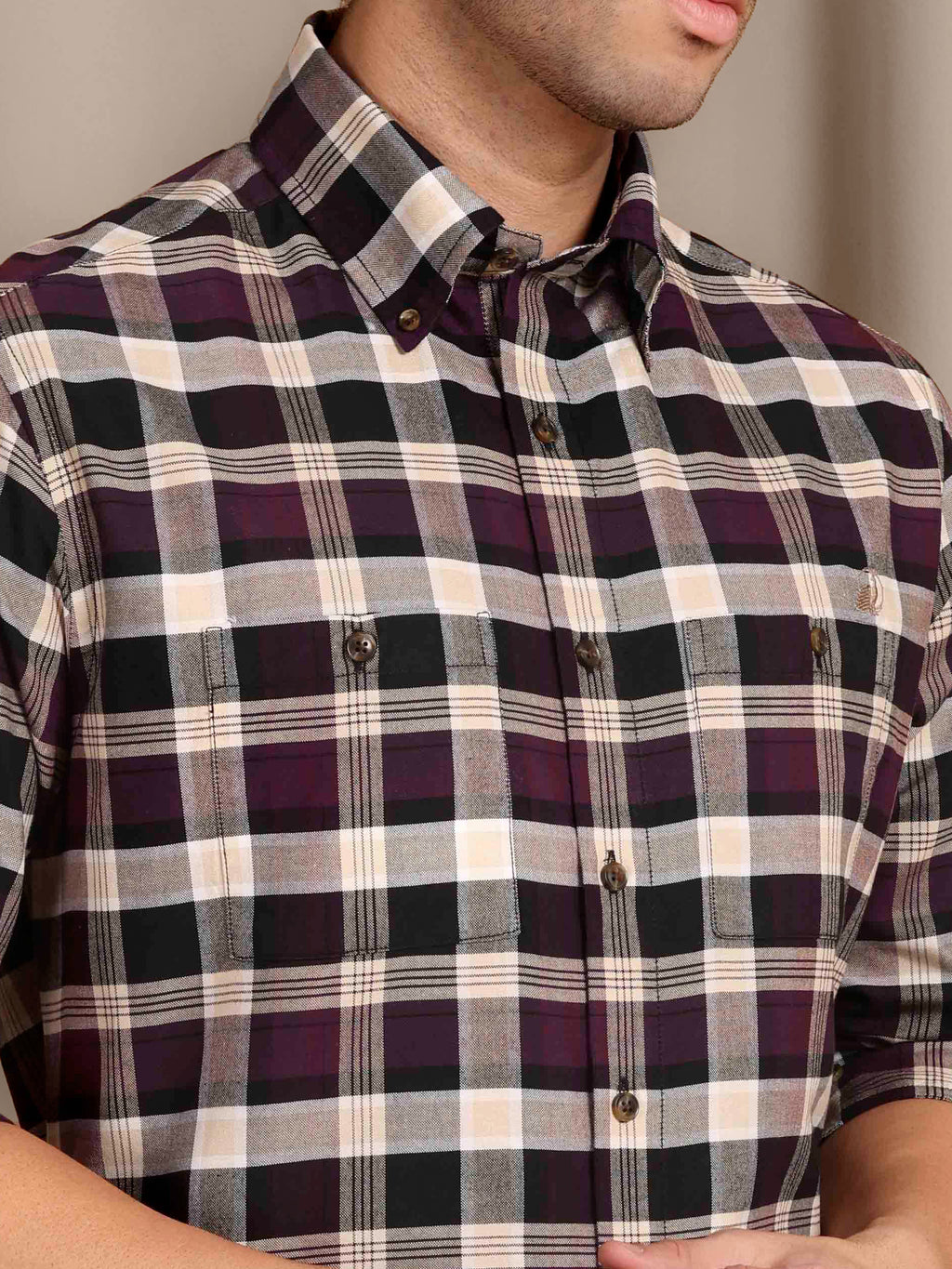 The Rawal: Slim Fit Checkered Maroon Oxford Shirt
