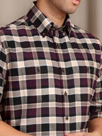 The Rawal: Slim Fit Checkered Maroon Oxford Shirt