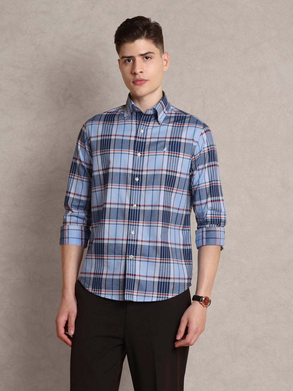 The Rawal: Slim Fit Plaid Blue Oxford Shirt