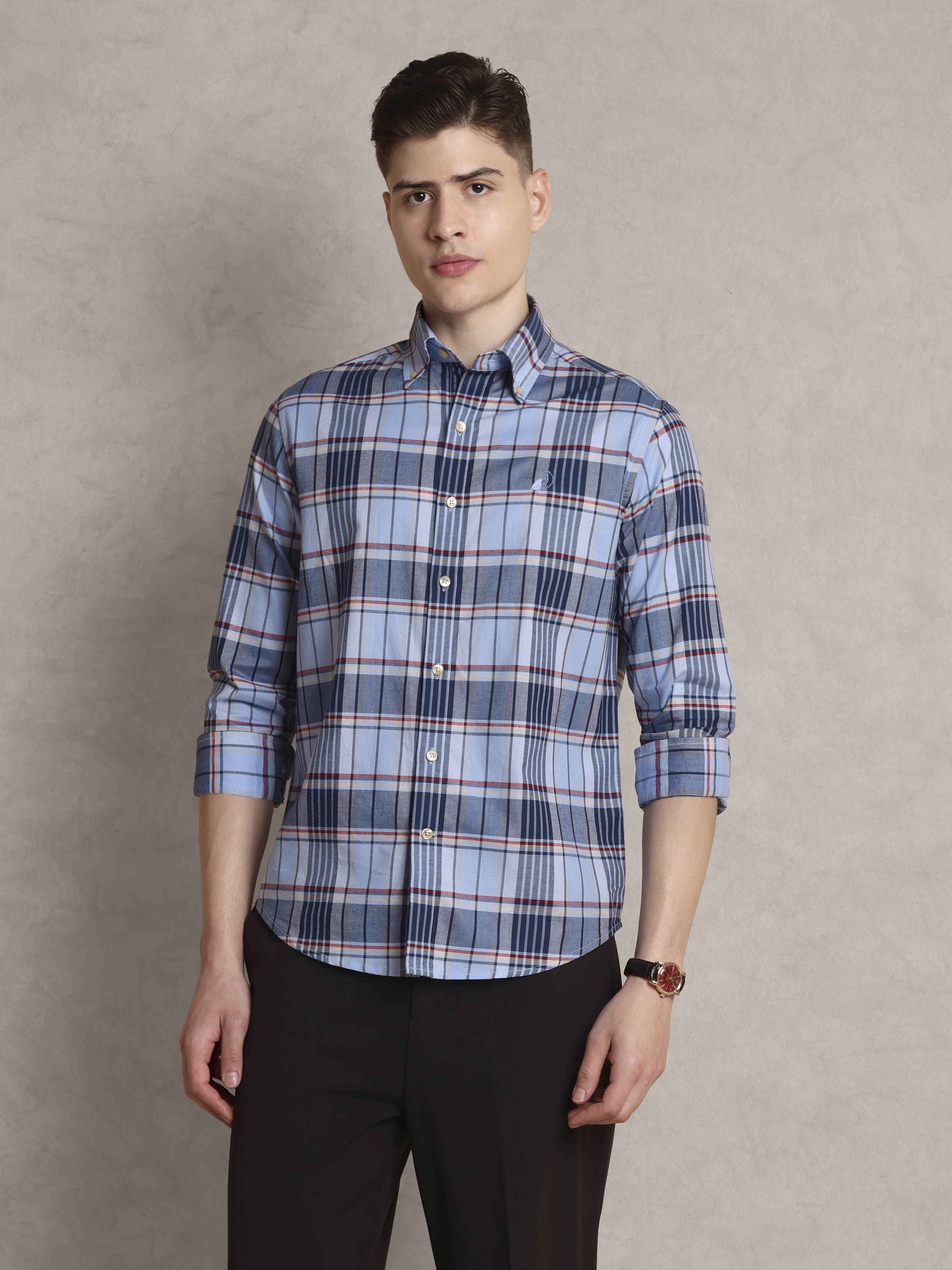 The Rawal: Slim Fit Plaid Blue Oxford Shirt